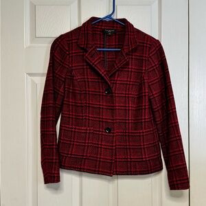 Talbots Women's Red and Black Plaid Blazer